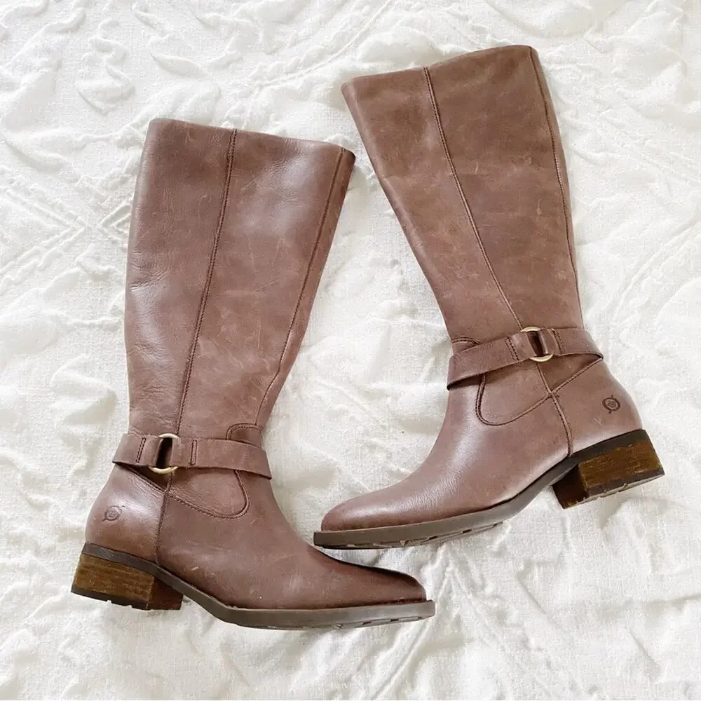Born Saddler Tall Taupe Distressed Boots Size 6 New